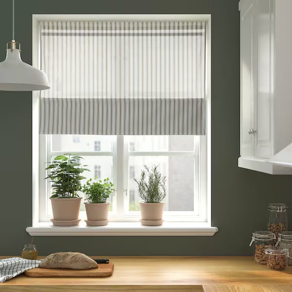 IKEA Ringblomma roman blind white green striped
