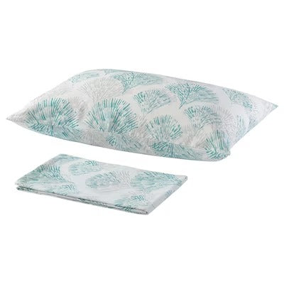 IKEA RODFIBBLA Flat sheet and pillowcase, white/green, 150x260/50x80 cm (59x102/20x31 ") | IKEA Bed linen | Eachdaykart