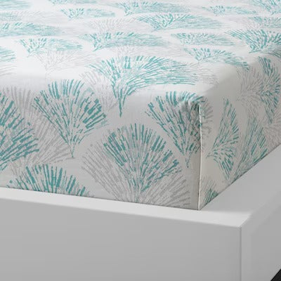 IKEA RODFIBBLA Flat sheet and pillowcase, white/green, 150x260/50x80 cm (59x102/20x31 ") | IKEA Bed linen | Eachdaykart