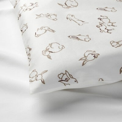 IKEA RODHAKE Duvet cover 1 pillowcase for cot, rabbit pattern/white/beige, 110x125/35x55 cm (43x49/14x22 ") | IKEA Bed linen | Eachdaykart