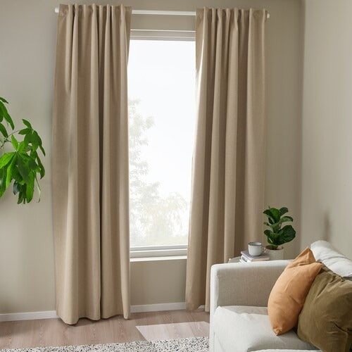 IKEA ROSENMANDEL Room darkening curtains, 1 pair, yellow-beige, 135x250 cm (53x98 ") | IKEA Curtains | Eachdaykart