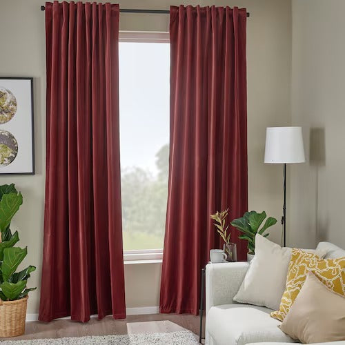IKEA SANELA Curtains, 1 pair, brown-red, 140x250 cm (55x98 ") | IKEA Curtains | Eachdaykart