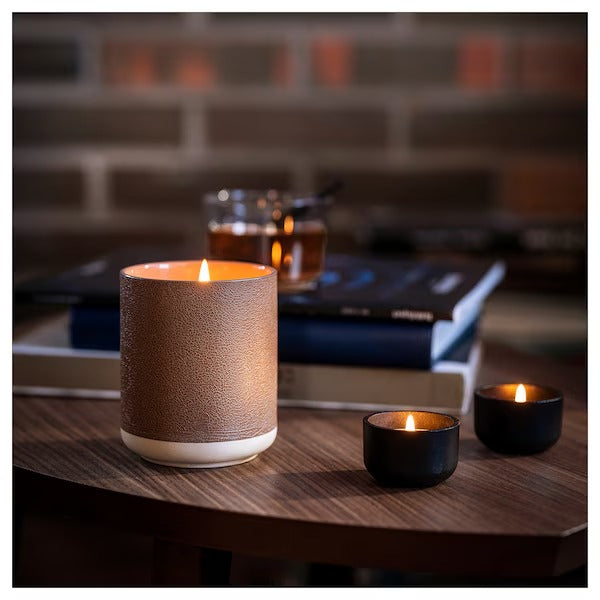 IKEA Silkestrad scented tealight leather and vanilla brown
