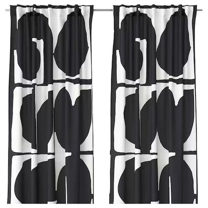 IKEA SKARMTRY Curtains, 1 pair, black/white, 145x250 cm (57x98 ") | IKEA Curtains | Eachdaykart