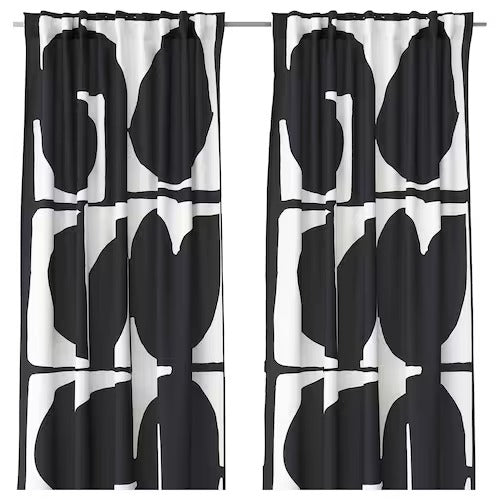 IKEA SKARMTRY Curtains, 1 pair, black/white, 145x250 cm (57x98 ") | IKEA Curtains | Eachdaykart