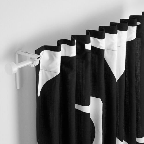 IKEA SKARMTRY Curtains, 1 pair, black/white, 145x250 cm (57x98 ") | IKEA Curtains | Eachdaykart