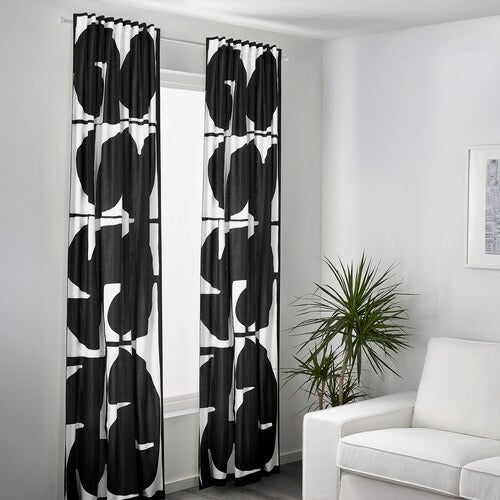 IKEA SKARMTRY Curtains, 1 pair, black/white, 145x250 cm (57x98 ") | IKEA Curtains | Eachdaykart