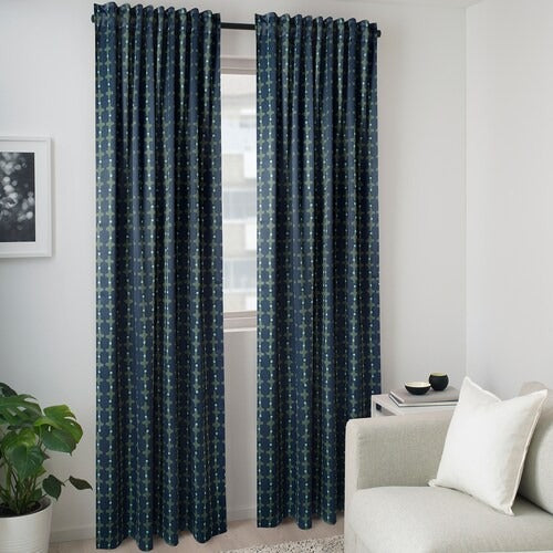 IKEA Skogssvingel Room darkening curtains 1 pair dark blue green