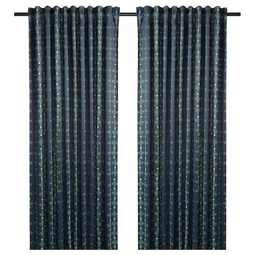 IKEA Skogssvingel Room darkening curtains 1 pair dark blue green