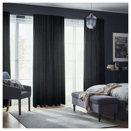 IKEA SKOGSSVINGEL Room darkening curtains, 1 pair, dark blue/green, 145x250 cm (57x98 ") | IKEA Curtains | Eachdaykart