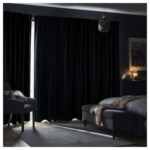 IKEA SKOGSSVINGEL Room darkening curtains, 1 pair, dark blue/green, 145x250 cm (57x98 ") | IKEA Curtains | Eachdaykart