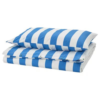 IKEA SLANHOSTMAL Duvet cover and pillowcase, blue/white/striped, 150x200/50x80 cm (59x79/20x31 ") | IKEA Bed linen | Eachdaykart