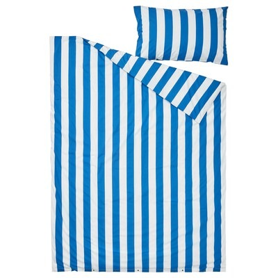 IKEA SLANHOSTMAL Duvet cover and pillowcase, blue/white/striped, 150x200/50x80 cm (59x79/20x31 ") | IKEA Bed linen | Eachdaykart