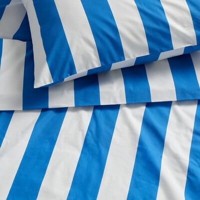 IKEA SLANHOSTMAL Duvet cover and pillowcase, blue/white/striped, 150x200/50x80 cm (59x79/20x31 ") | IKEA Bed linen | Eachdaykart