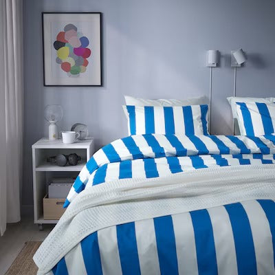 IKEA SLANHOSTMAL Duvet cover and pillowcase, blue/white/striped, 150x200/50x80 cm (59x79/20x31 ") | IKEA Bed linen | Eachdaykart