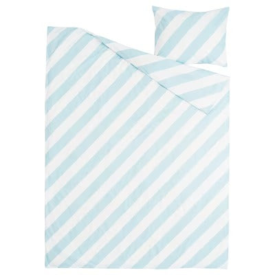 IKEA SLOJSILJA Duvet cover and pillowcase, light blue/white/stripe, 150x200/50x80 cm (59x79/20x31 ") | IKEA Bed linen | Eachdaykart