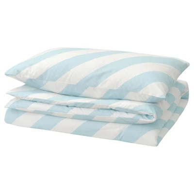 IKEA SLOJSILJA Duvet cover and pillowcase, light blue/white/stripe, 150x200/50x80 cm (59x79/20x31 ") | IKEA Bed linen | Eachdaykart