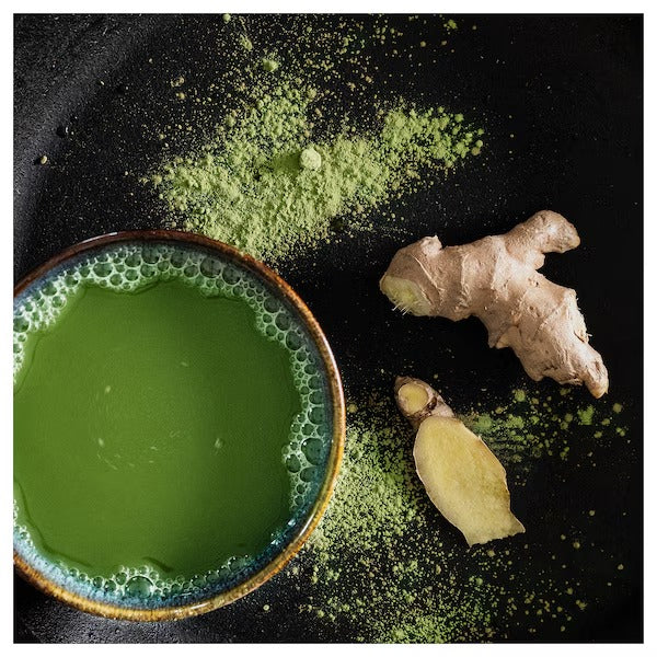 IKEA Sotron scented candle in ceramic jar matcha tea and ginger black