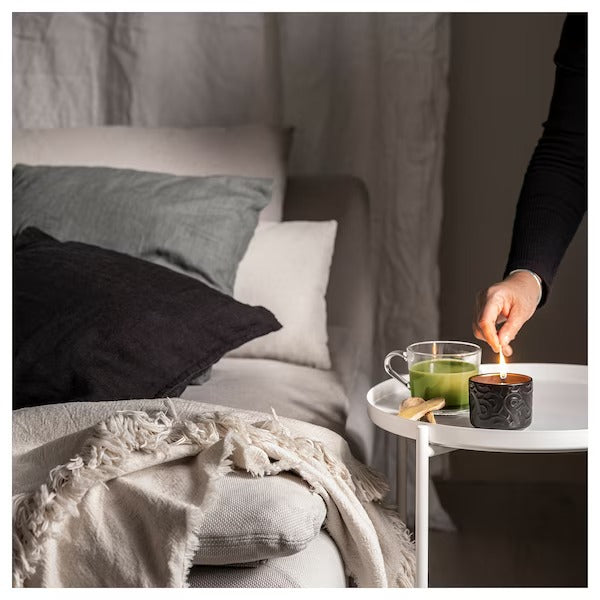 IKEA Sotronn scented candle in ceramic jar matcha tea ginger black