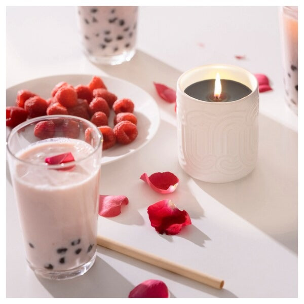 IKEA Sotron scented candle in ceramic jar red berries and vanilla white