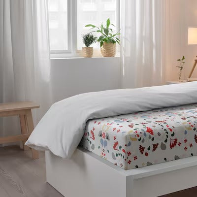 IKEA SPARVVICKER Flat sheet and pillowcase, white/multicolour, 150x260/50x80 cm (59x102/20x31 ") | IKEA Bed linen | Eachdaykart