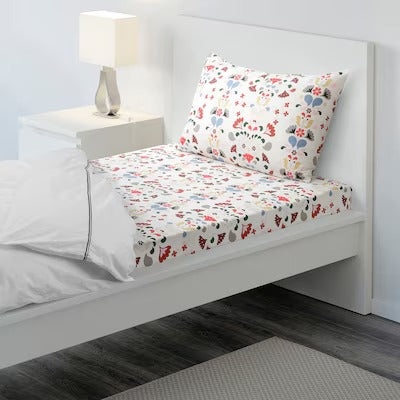 IKEA SPARVVICKER Bettlaken und Kissenbezug, weiß/mehrfarbig, 150x260/50x80 cm (59x102/20x31 ") | IKEA Bettwäsche | Eachdaykart