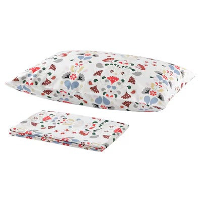 IKEA SPARVVICKER Bettlaken und Kissenbezug, weiß/mehrfarbig, 150x260/50x80 cm (59x102/20x31 ") | IKEA Bettwäsche | Eachdaykart