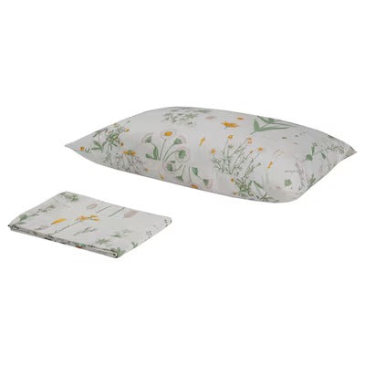 IKEA STRANDKRYPA Flat sheet and pillowcase, floral patterned/white, 150x260/50x80 cm (59x102/20x31 ") | IKEA Bed linen | Eachdaykart