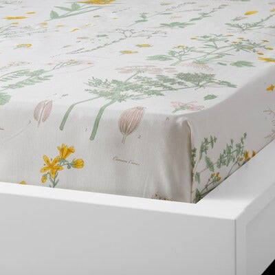 IKEA STRANDKRYPA Flat sheet and pillowcase, floral patterned/white, 150x260/50x80 cm (59x102/20x31 ") | IKEA Bed linen | Eachdaykart