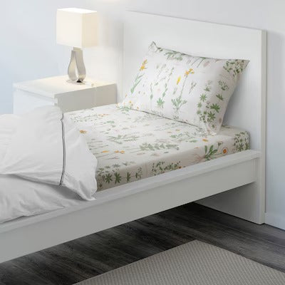 IKEA STRANDKRYPA Flat sheet and pillowcase, floral patterned/white, 150x260/50x80 cm (59x102/20x31 ") | IKEA Bed linen | Eachdaykart
