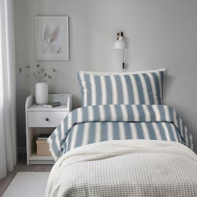 IKEA STRUTBRAKEN Duvet cover and pillowcase, white/blue/stripe, 150x200/50x80 cm (59x79/20x31 ")| IKEA Bed linen | Eachdaykart