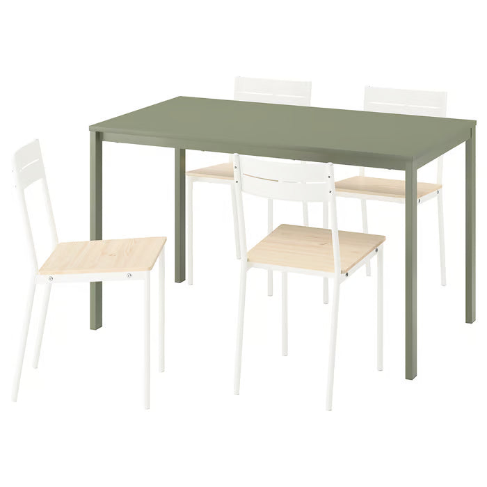 IKEA VIHALS Table and 4 chairs, white white/white pine, 125x74 cm (49 1/4x29 1/8 ")