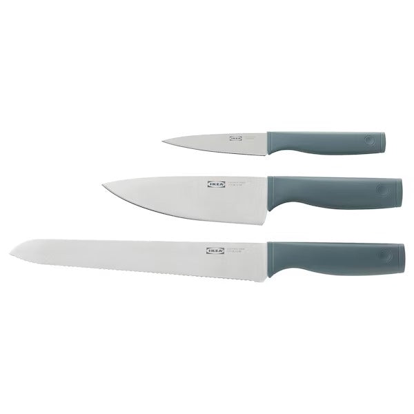 IKEA Tigerbarb 3 piece knife set grey turquoise