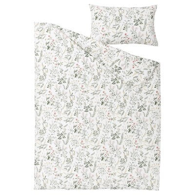 IKEA TIMJANSMOTT Duvet cover and pillowcase, white/floral pattern, 150x200/50x80 cm (59x79/20x31 ") | IKEA Bed linen | Eachdaykart