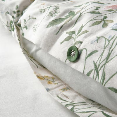 IKEA TIMJANSMOTT Duvet cover and pillowcase, white/floral pattern, 150x200/50x80 cm (59x79/20x31 ") | IKEA Bed linen | Eachdaykart