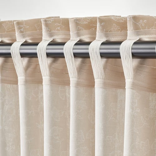 IKEA TRYSTAVMAL Curtains, 1 pair, beige/white, 145x250 cm (57x98 ") | IKEA Curtains | Eachdaykart