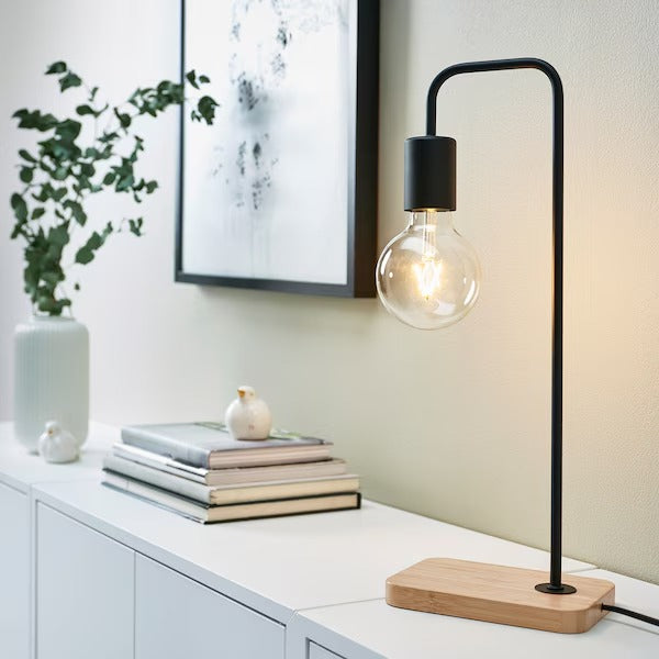 IKEA TVARHAND Table lamp, black/bamboo | IKEA Table Lamps | Eachdaykart