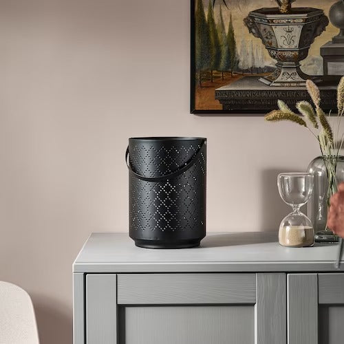 IKEA URSKILJA Lantern for block candle, black | IKEA Indoor lanterns | Eachdaykart