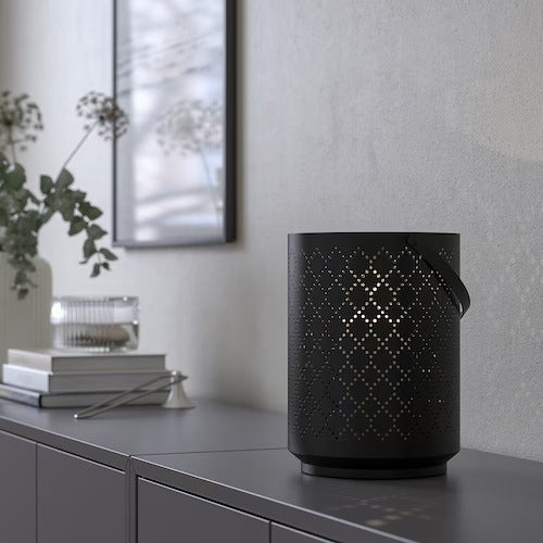 IKEA URSKILJA Lantern for block candle, black | IKEA Indoor lanterns | Eachdaykart