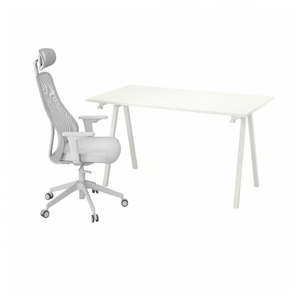 IKEA TROTTEN / MATCHSPEL Desk and chair, beige/white light grey
