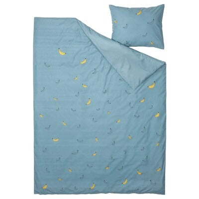 IKEA VANKRETS Duvet cover and pillowcase, banana pattern blue, 150x200/50x80 cm (59x79/20x31 ") | IKEA Bed linen | Eachdaykart