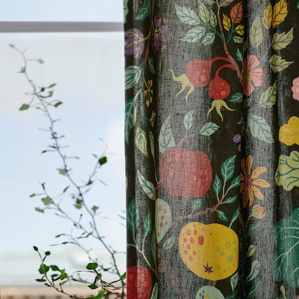 IKEA Vildpersilja curtains black green floral pattern multicolour
