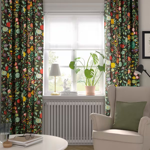 IKEA Vildpersilja curtains black green floral pattern multicolour