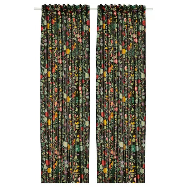 IKEA Vildpersilja curtains black green floral pattern multicolour