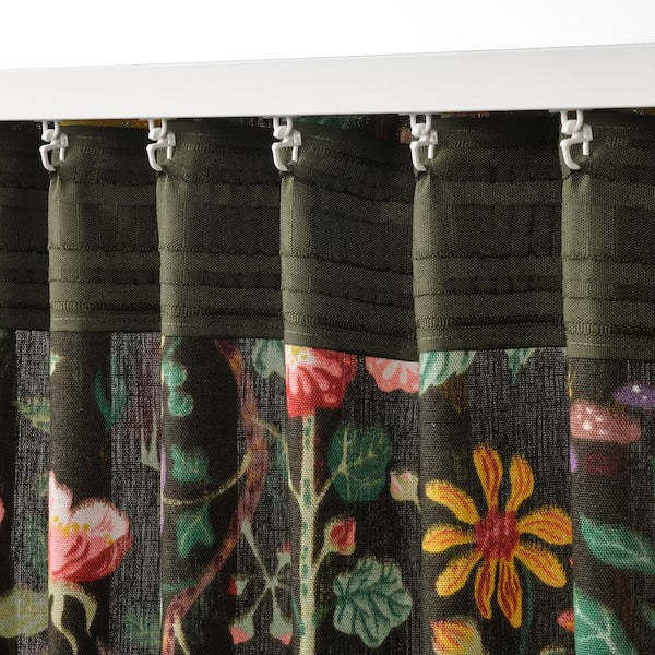 IKEA Vildpersilja curtains black green floral pattern multicolour