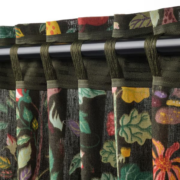 IKEA Vildpersilja curtains black green floral pattern multicolour