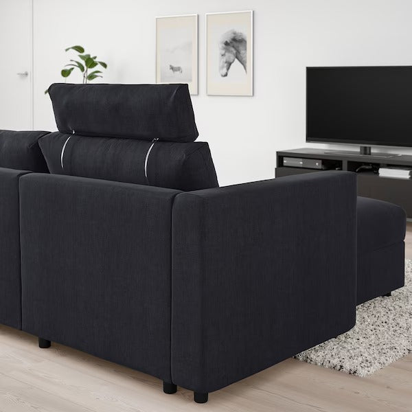 IKEA Vimle 3er-Sofa mit Chaiselongue mit Kopfstütze Saxemara schwarzblau