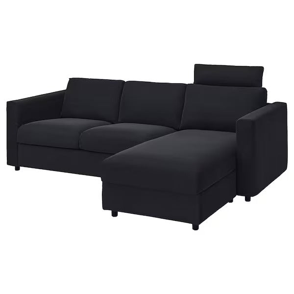 IKEA Vimle 3er-Sofa mit Chaiselongue mit Kopfstütze Saxemara schwarzblau