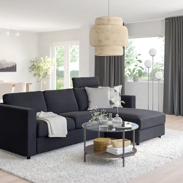 IKEA Vimle 3er-Sofa mit Chaiselongue mit Kopfstütze Saxemara schwarzblau