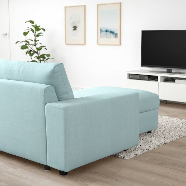 IKEA Vimle 3er-Sofa mit Chaiselongue mit breiten Armlehnen Saxemara hellblau